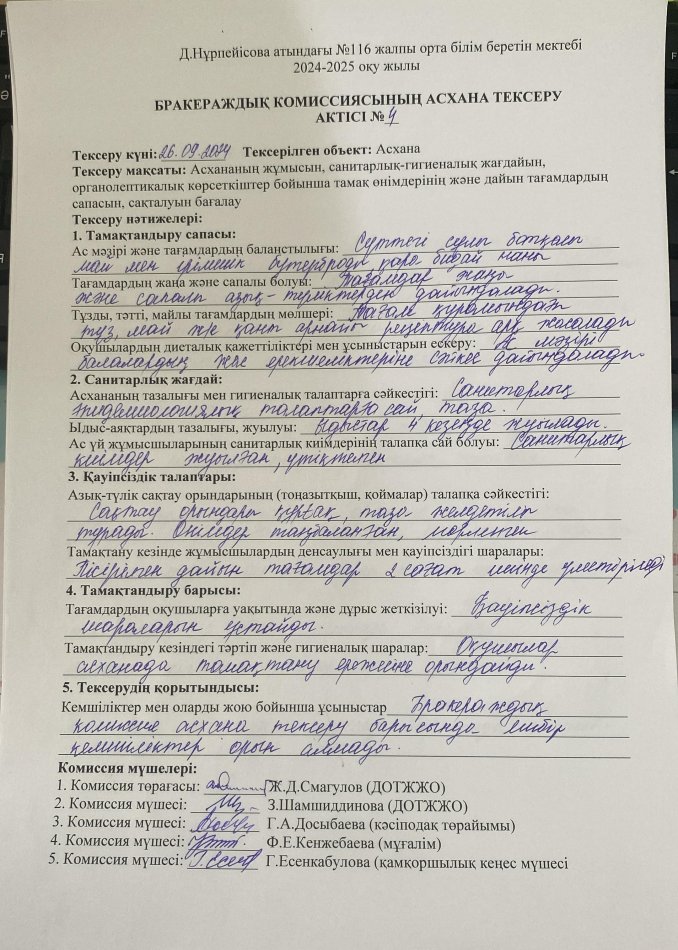 Бракераждық комиссия АКТ