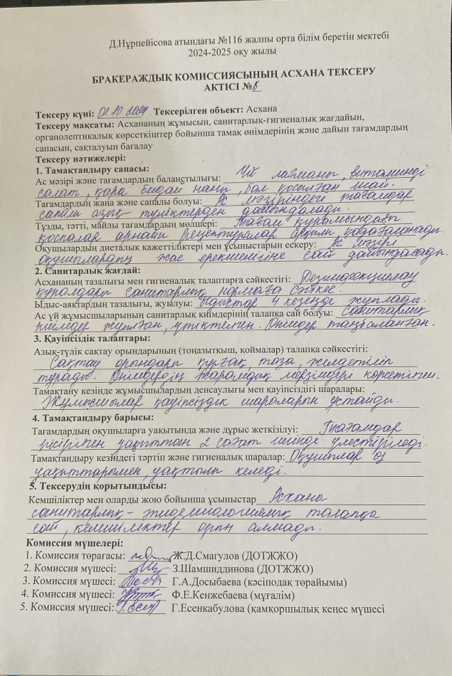 Бракераждық комиссия АКТ