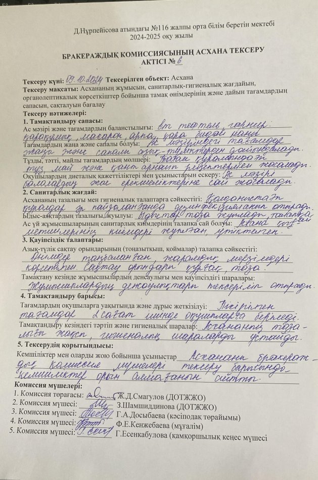 Бракераждық комиссия АКТ