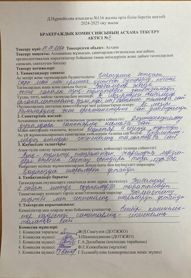 Бракераждық комиссия АКТ