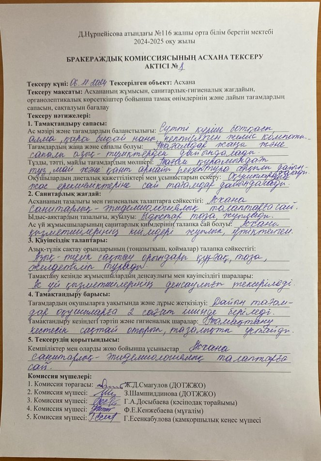 Бракераждық комиссия АКТ