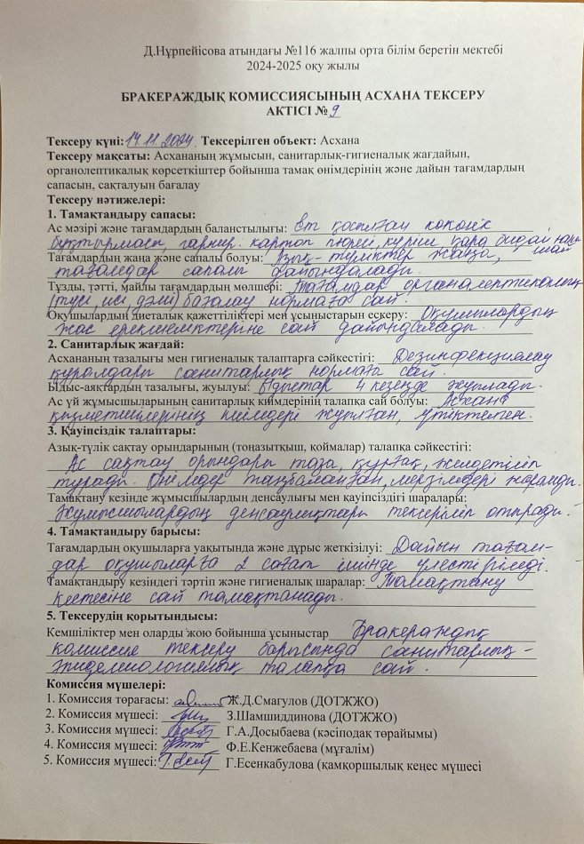Бракераждық комиссия АКТ