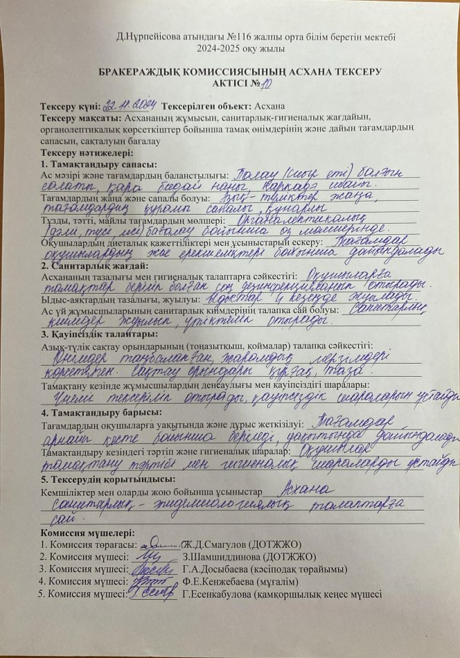 Бракераждық комиисия АКТ