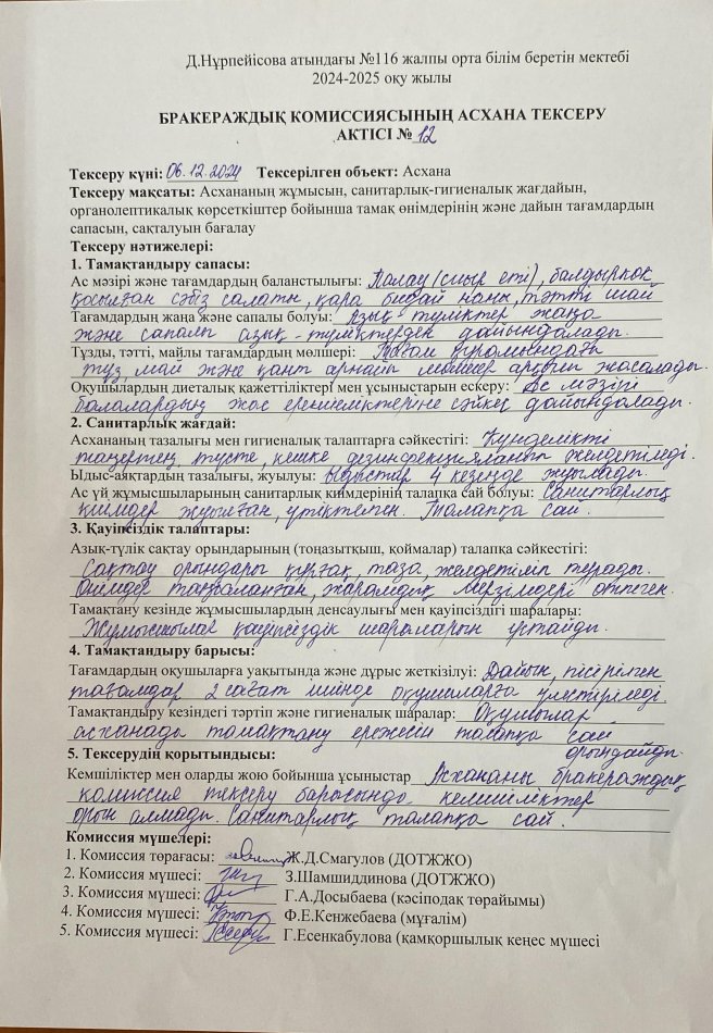 Бракераждық комиссия АКТ