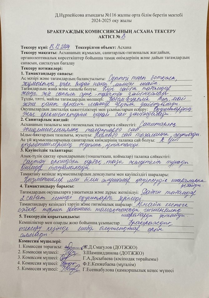 Бракераждық комиссия АКТ